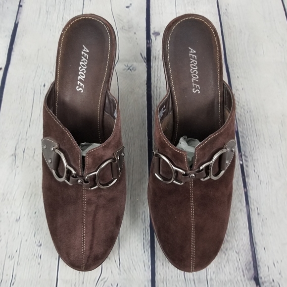 AEROSOLES Shoes - AEROSOLES | Buckled Up suede wedge mules clogs